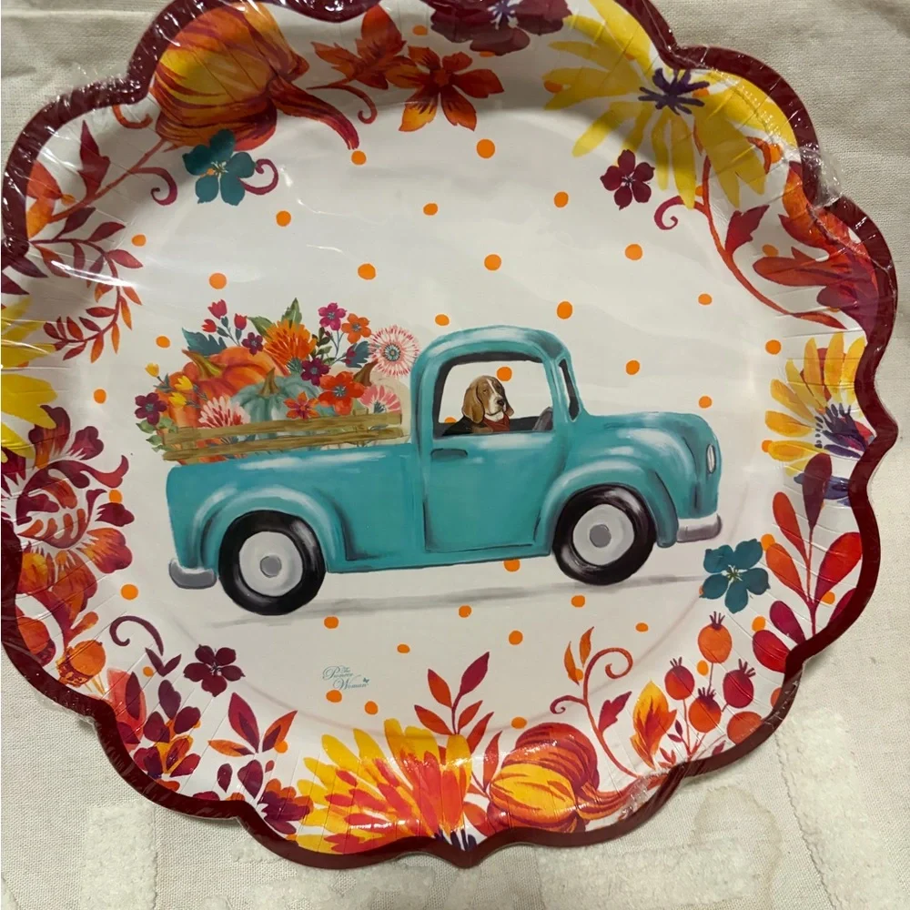 Festive Pumpkin and Dog Truck Plates by Pioneer Woman. 11.5 - 10.5 - 8 inches